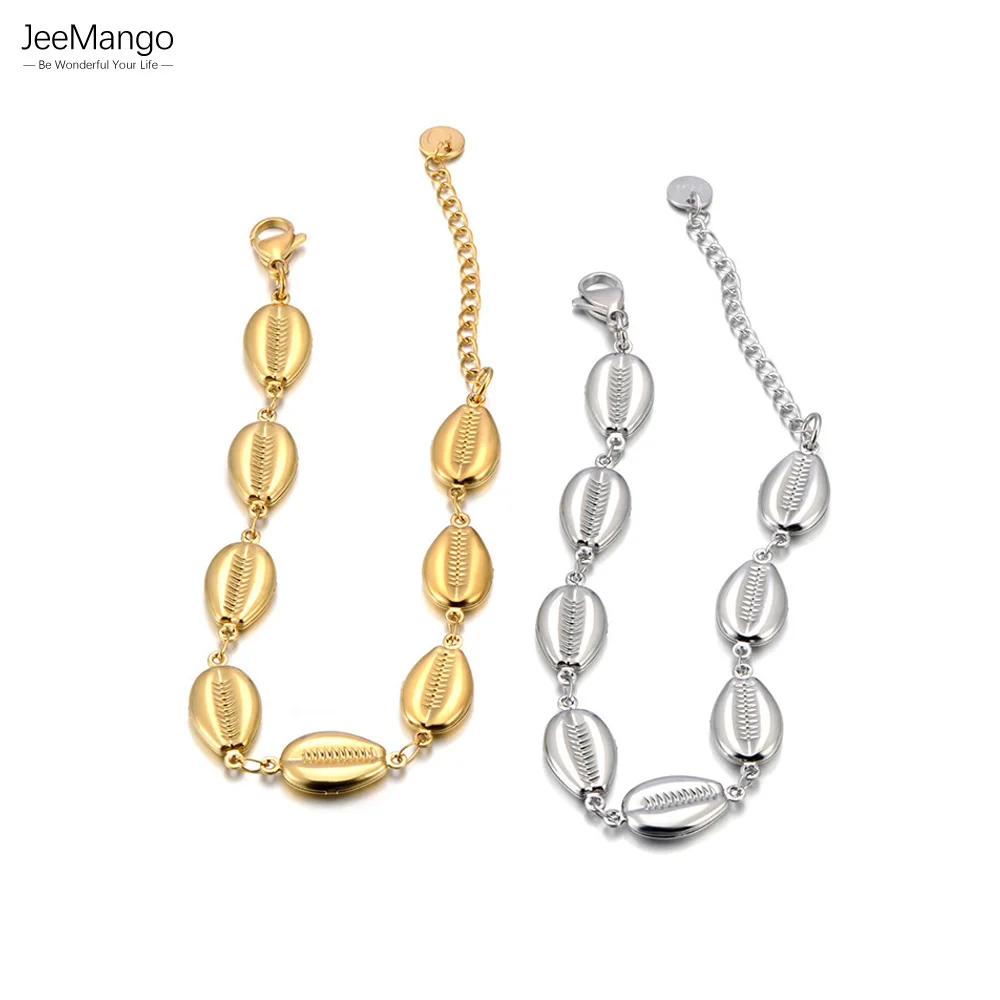 JeeMango Ozean Stil Edelstahl Strand Urlaub Shell Element Armband Halskette Metall Wasserdicht Schmuck für Frauen B25079