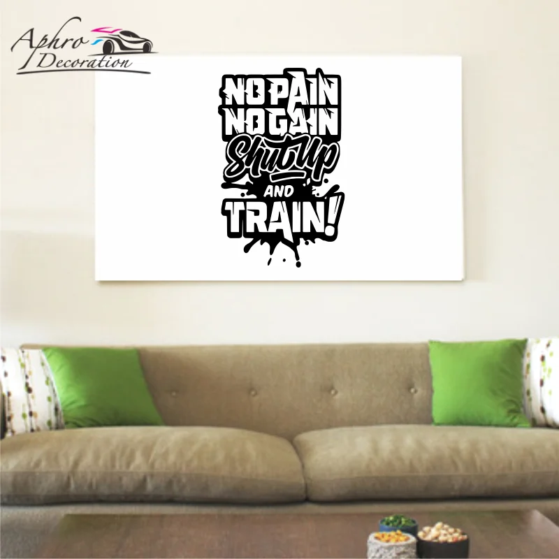 No Pain No Gain Train GYM Fitness Slogan Wall Sticker Home gym Vinyl Decal Home Decoration Wall Tattoo