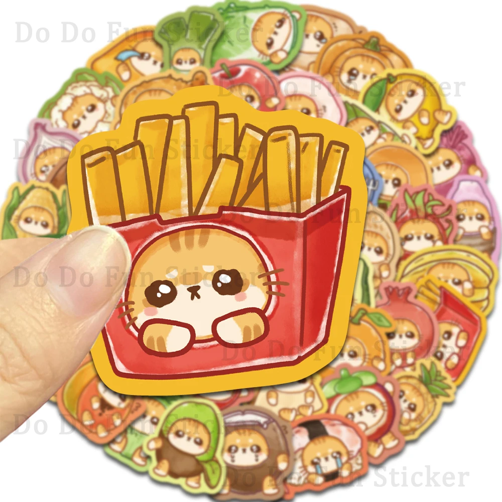 50PCS Cute Cartoon Food Cat Graffiti Stickers Fruit and Vegetable Burger French Fries Sandwich Fun DIY Decoration Guitar Laptop