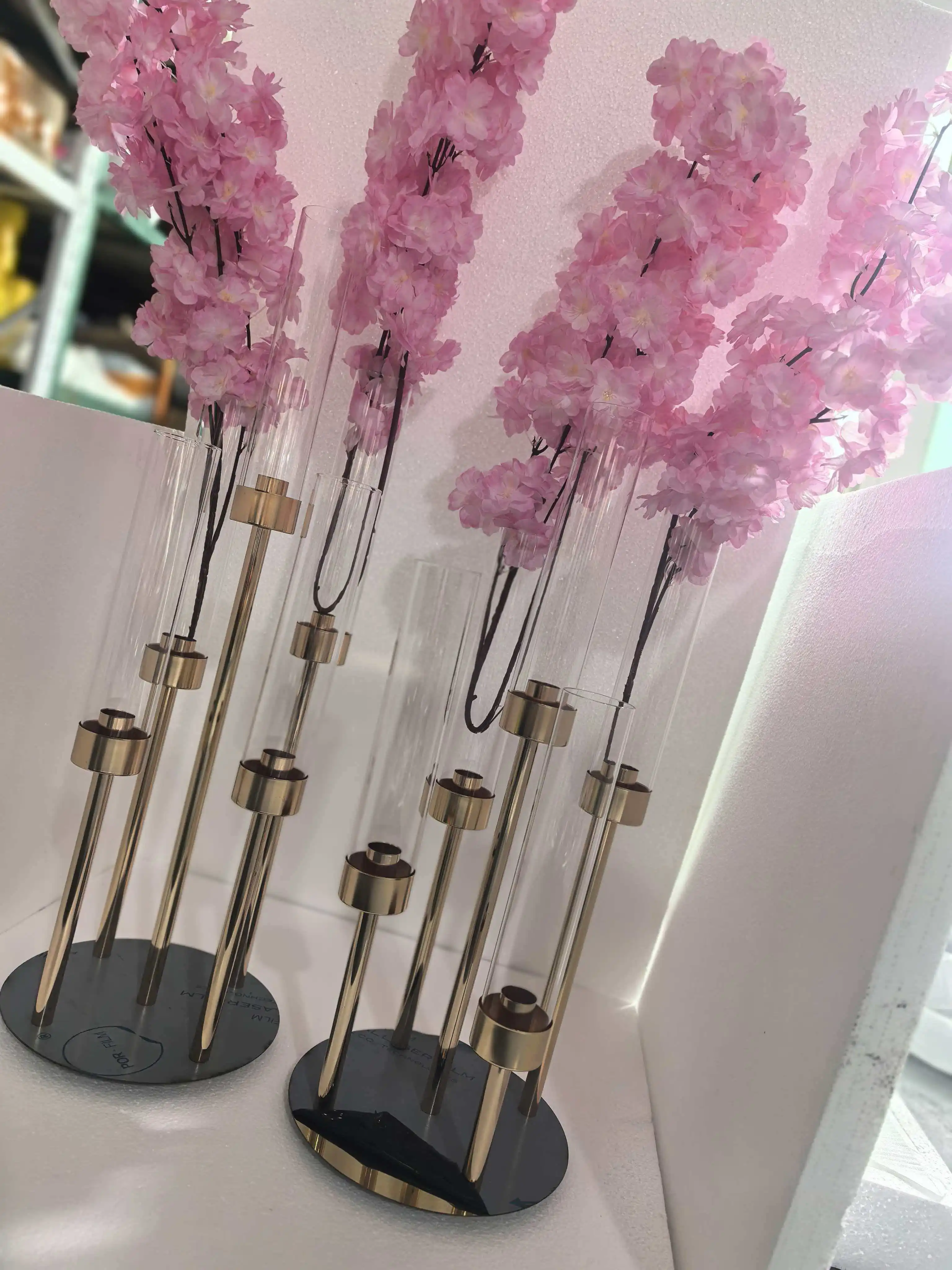 5 Stück Goldene Luxus-Kerzenhalter aus Kristall, Hochzeitsdekoration, Tischblumenständer, Kerzenhalterständer – Detail 6