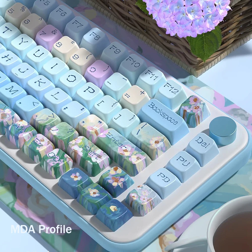 Imagem -03 - Gradiente Azul Keycaps para Teclado do Jogo Little Daisy Keycaps Perfil Mda Pbt Sublimação de Tintura Leve 158 Chaves