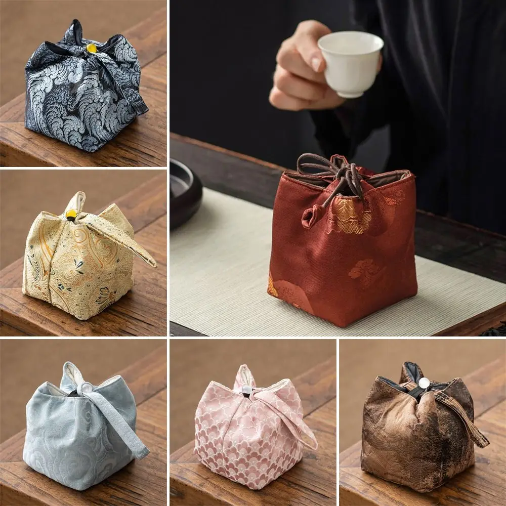 Multi-functional Brocade Tea Set Storage Bag Thickened Embroidered Teapot Storage Bag Chinese Style Bag Travel Tea Set
