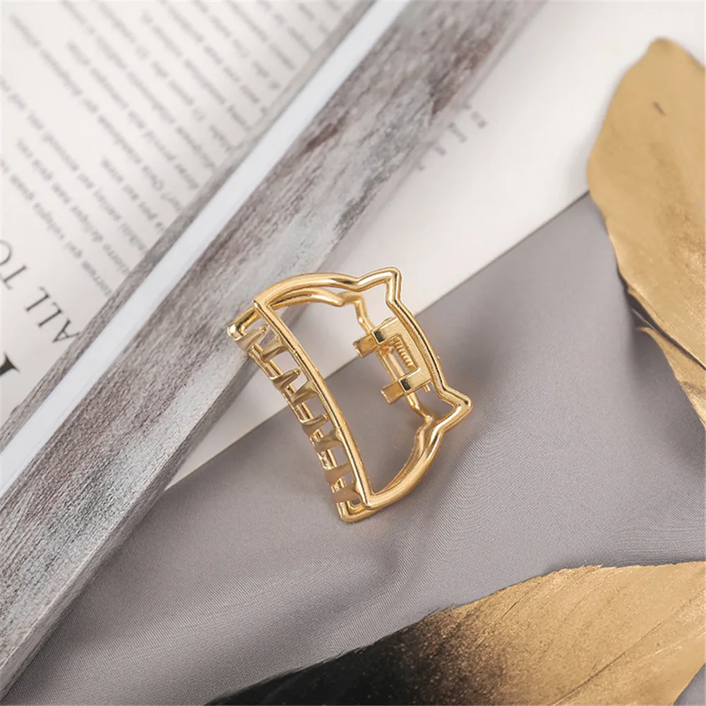 Simple Geometric Gold Color Metal Hair Claw for Women Girls Fashion Heart Cat Shape Barrette Hairgrip Hair Accessories Headwear