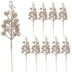 10Pcs Artificial Berry Stems Glitter Fake Berry Branch for Christmas Tree Wreath Decorations Simulation Snowflake Berry