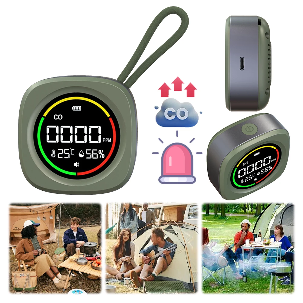 

3 In 1 Carbon Monoxide Detector HD LCD Display CO Air Quality Monitor 1000mAh CO Detector Alarm Temp Humidity Sensor for Travel