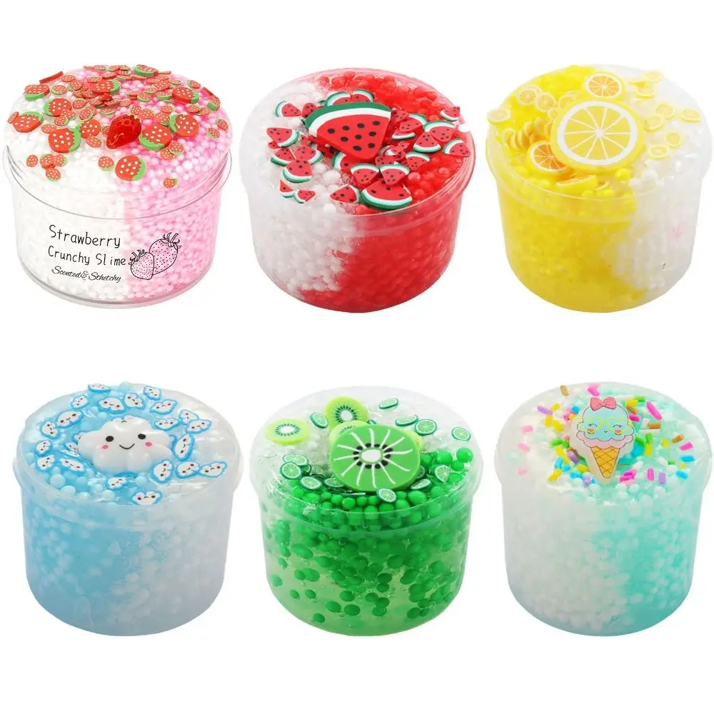 New 70ml Strawberry Kiwi Foam Ball Crystal Slime Kit Crunchy Glitter Slime Soft Non-Sticky Stress Relief Toy Gifts for Kids Toys