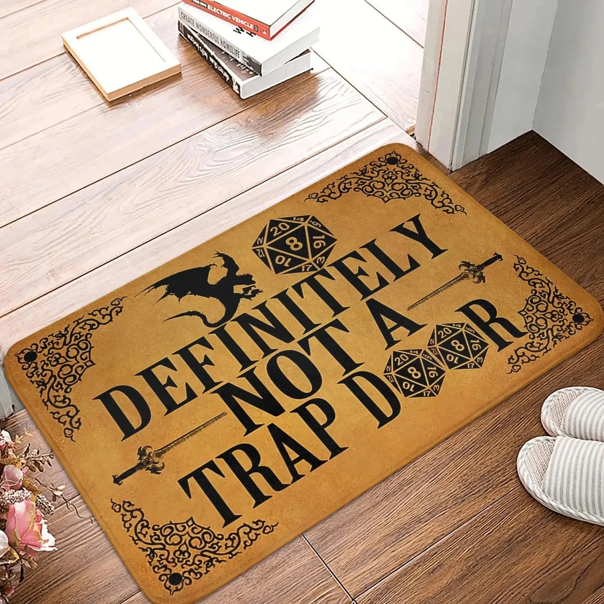 VIKAMA Choose Your Weapon DnD Doormat RPG Dice Gaming Mat Non-Slip Polyhedral Dice Rug for Tabletop Game Room Entryway Decor