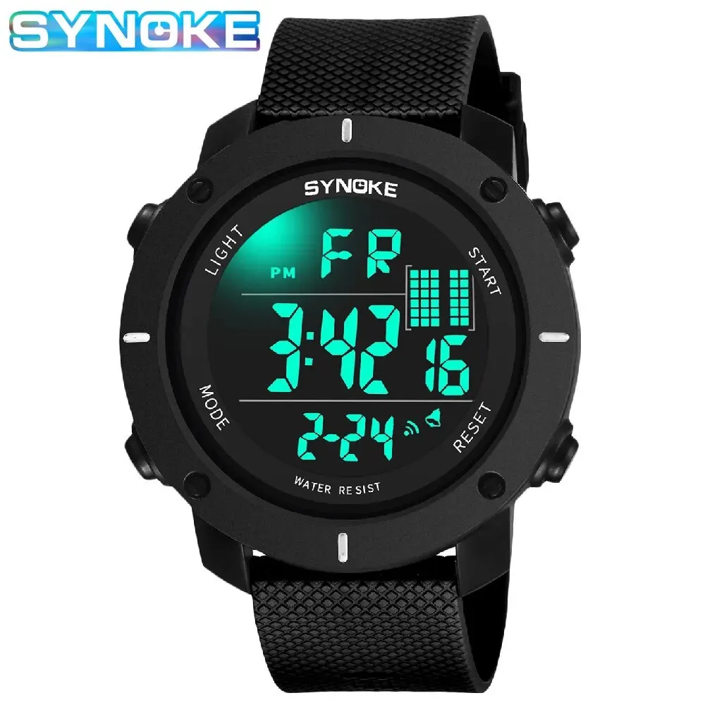 SYNOKE Men Outdoor Sports Multifunctional Waterproof Shock Resistant Large Screen Display Luminous LED Digital For Men Fashion