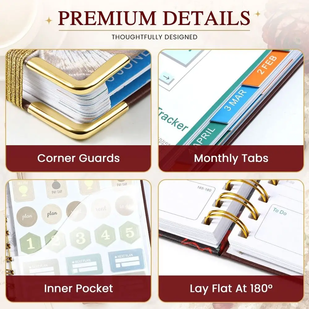 Double-Wire Binding 2027 Planner Notebook Lay Flat 180° Metal Corner Protector Coil Diary Book Colored Monthly Tabs Inner Page