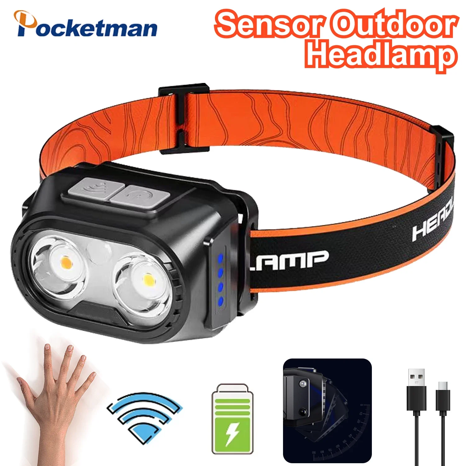 

Dual light source led strong head lamp rechargeable long endurance night fishing typec Rechargeable flashlight