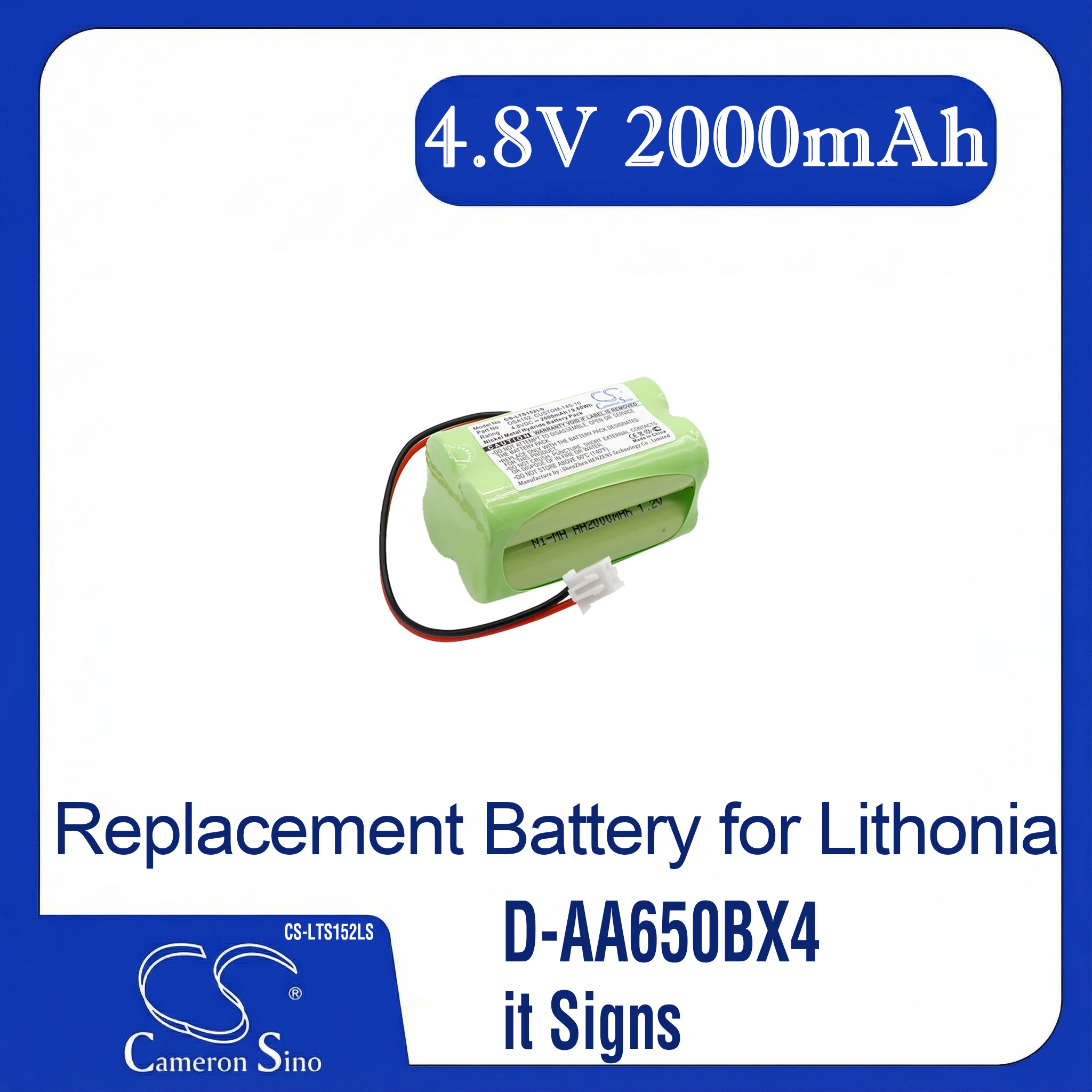 

Cameron Sino Replacement Battery for Lithonia D-AA650BX4, it Signs,, Fits P/N CUSTOM-145-10,OSA152