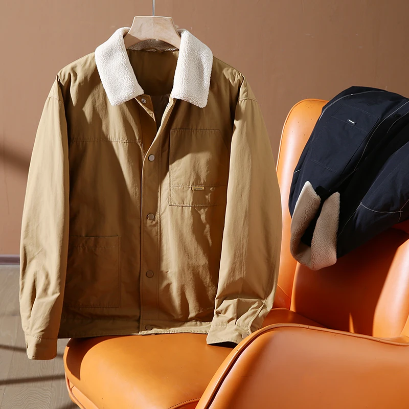 

Retro Hunting Sle! 90 Du down Bfled Fill Men's Faion Urban Sle Quilted Jaet Lamb Fur Collar down Coat for Autumn ...