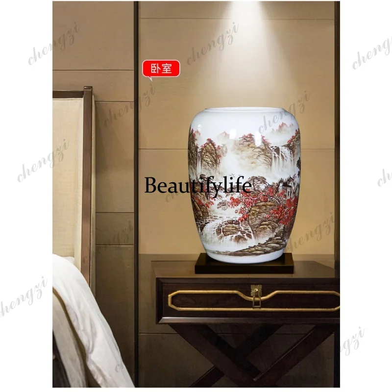 Ceramic hand-painted floor-to-ceiling vase ornament, living room painting and calligraphy bucket, scroll cylinder
