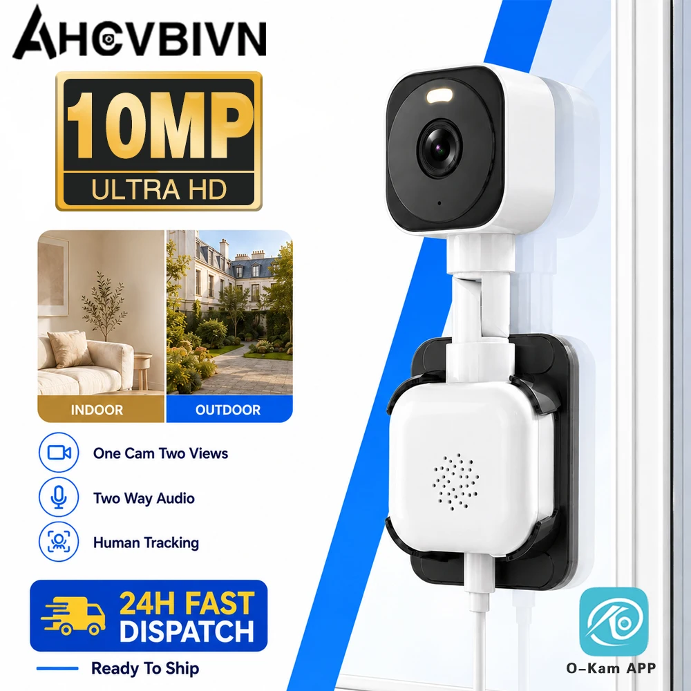 10MP Window Security Camera with Dual Lens Dual View Human Tracking Color Night Vision  O-Kam App Remote Monitoring