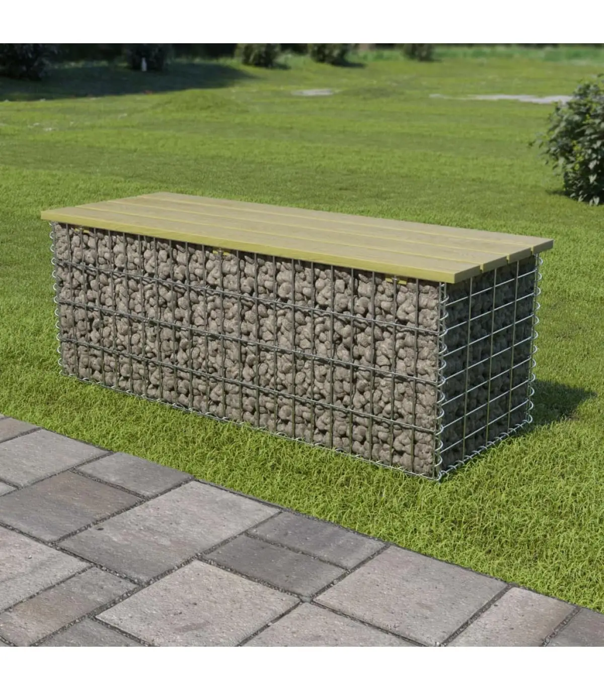 Garden benches gabion bench 120 cm galvanized steel and pine wood