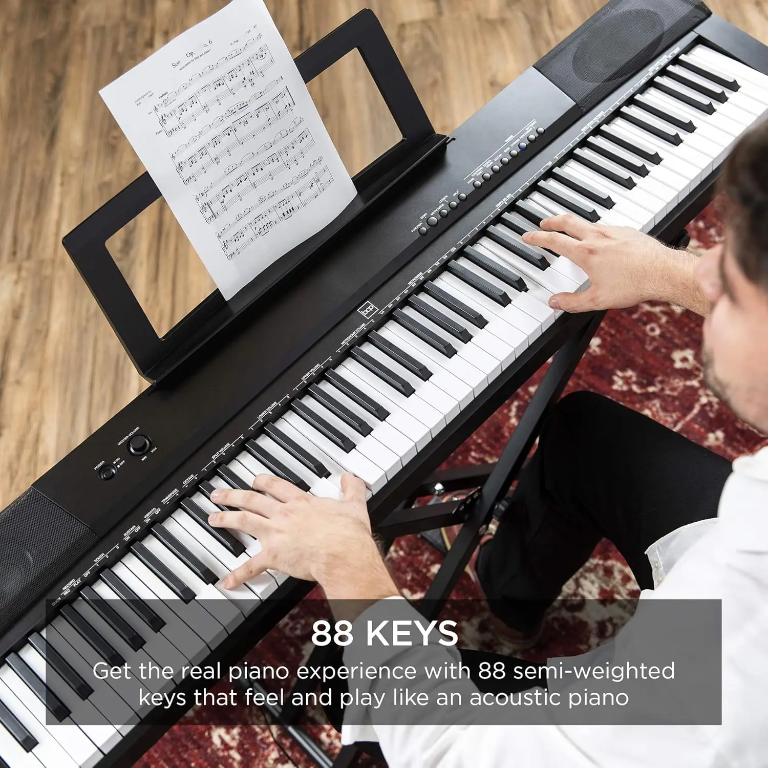 Elektronisches Digitalpiano-Tastatur-Set mit 88 Tasten in voller Größe für alle Erfahrungen mit halbgewichteten Tasten, Ständer und Sustain-Pedal, Schwarz