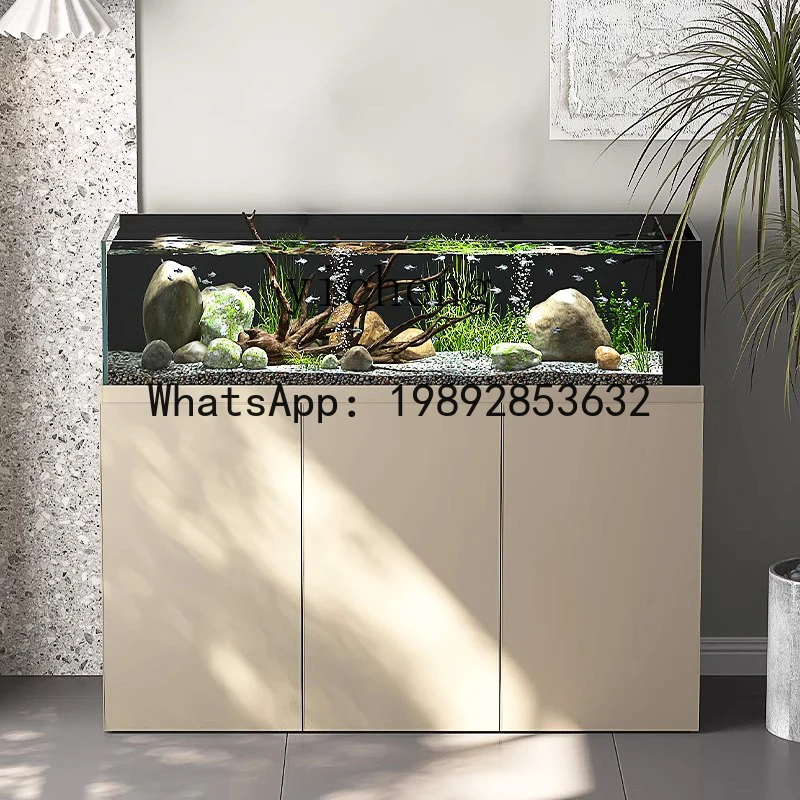 stream tank bottom filter integrated small ecological glass fish tank TV cabinet next to ultra-white fish tank