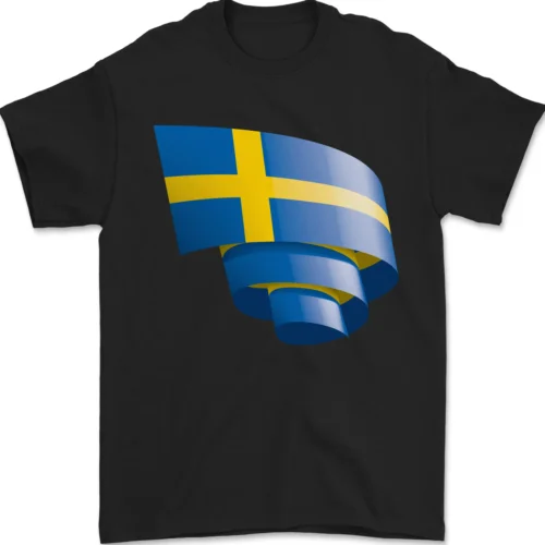 Arricciato Svedese Bandiera Sweden Giorno Calcio T-Shirt 100% Cotone