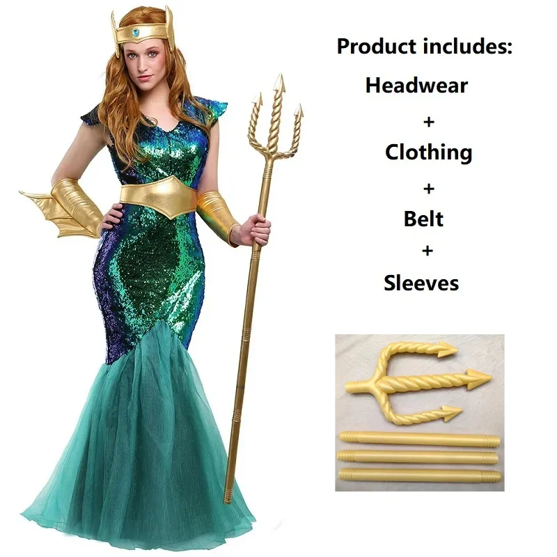 Costume de Cosplay Aquaman pour Homme et Femme, Tenue de Pâques, Pourim, Halloween, Myenson, Neptune, Grec, dériv, Reine, Couple, Sirène de Mer