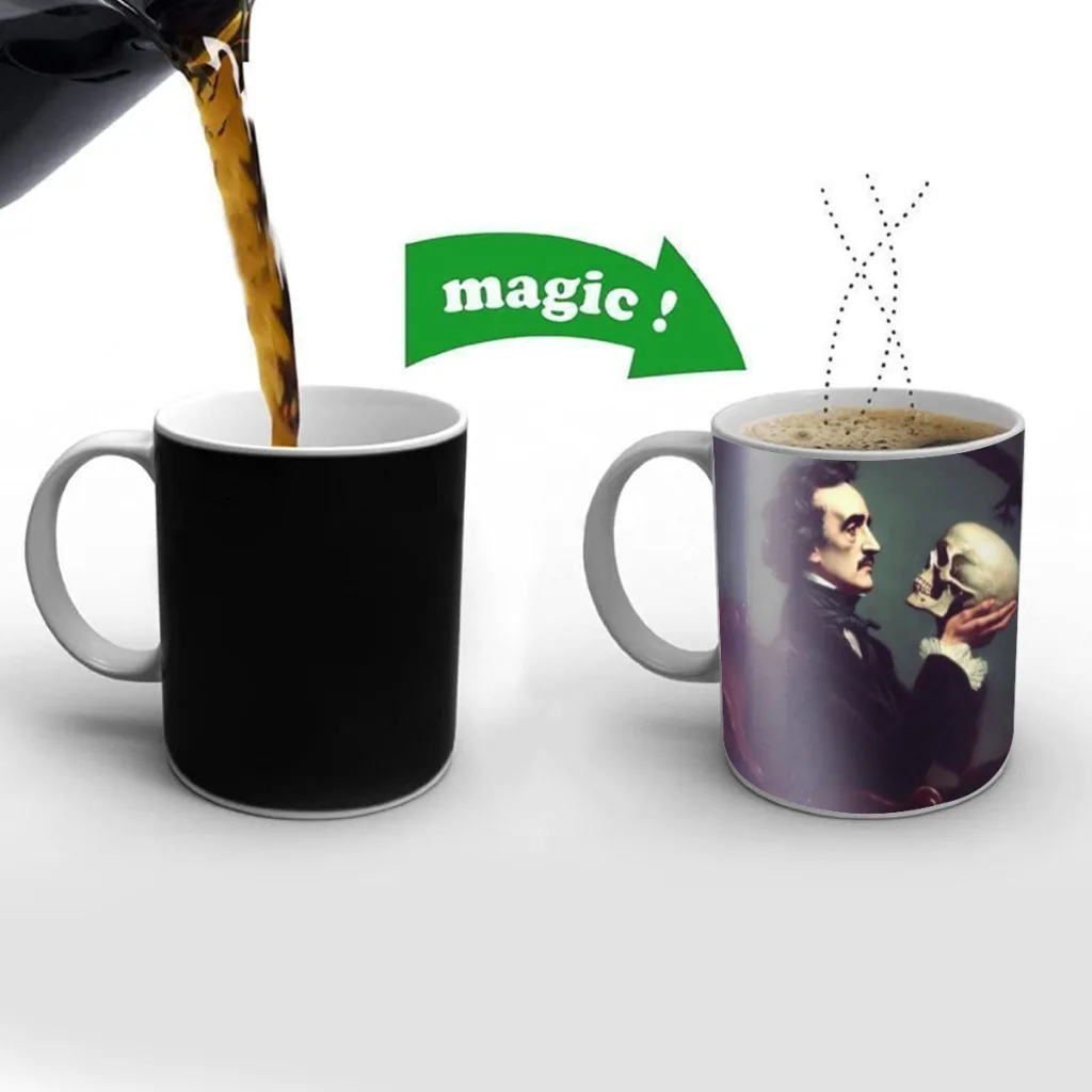 Edgar Allan Poe One Piece Coffee Mugs And Mug Creative Color Change Tea Cup Ceramic Milk Cups Novelty Gifts