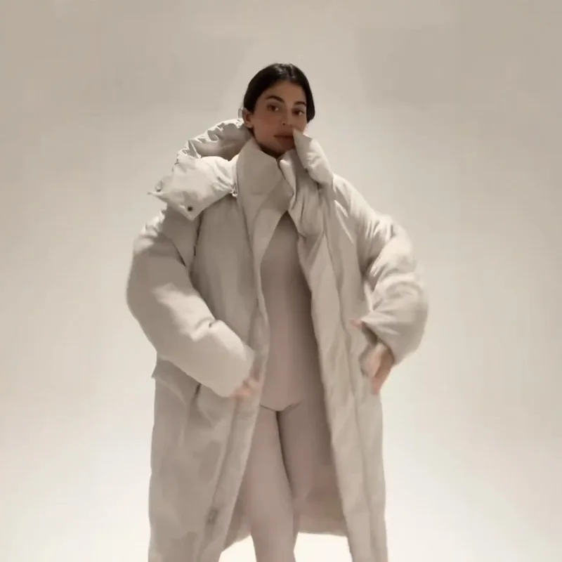 

Kylie the same ~ KHY super long hooded lace-up cotton jacket loose over the knee thickened warm jacket