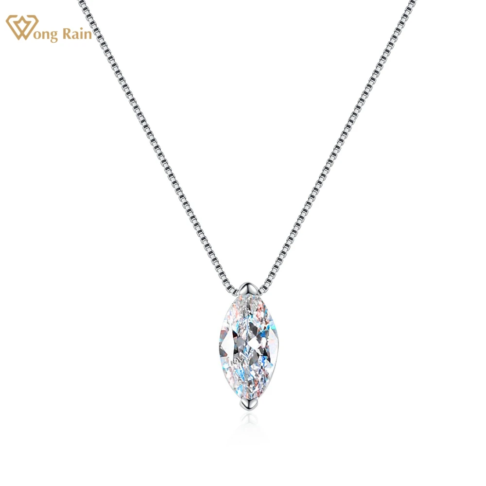 Wong Rain 925 Sterling Silver VVS1 3EX Marquise Cut 1CT Real Moissanite Diamonds Gemstone Necklace Pendent Jewelry GRA Wholesale