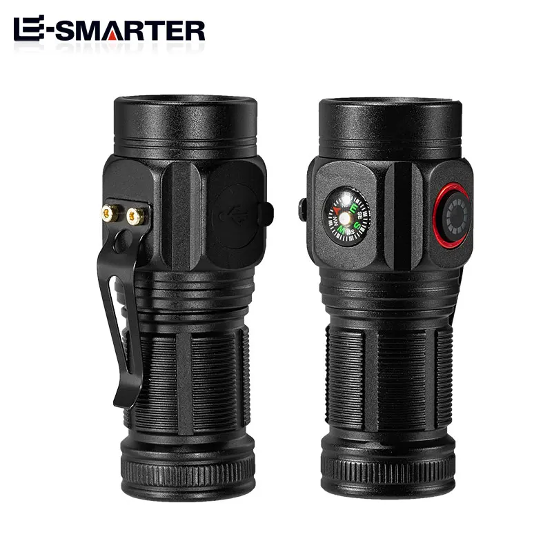 MINI Strong 3LED Flashlight Portable Camping Compass Torch Rechargeable 18350 Battery Flashlights Lamp with Tail Magnet Pen Clip