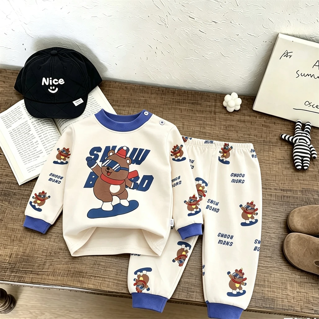 Kinder-Pyjamas mit Vollprint, Zweiteiliges Set für Jungen und Mädchen, Langarm-Schlafanzug, Herbst-Hauskleidung, Niedliche Unterwäsche für Kleinkinder – Detail 4
