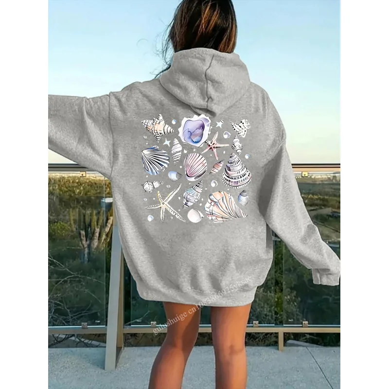 Oversized Streetwear Hoodie Halloween Gifts Seashell Starfish Pattern Autumn Winter Fall Clothes For Women Girls