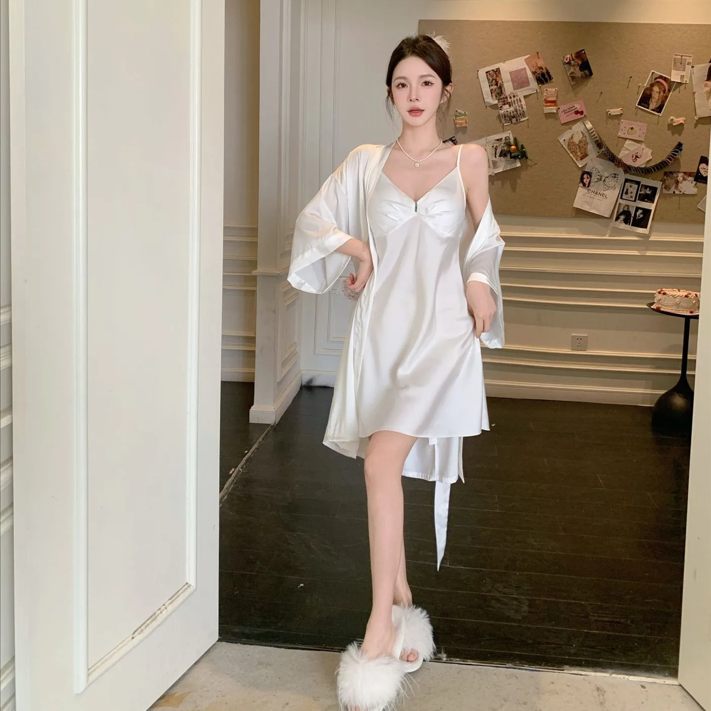 Pyjama Sexy pour Femme, Ensemble de Vêtement de Maison, Robe de Mariée, Dos aux, Tentation, Confortable