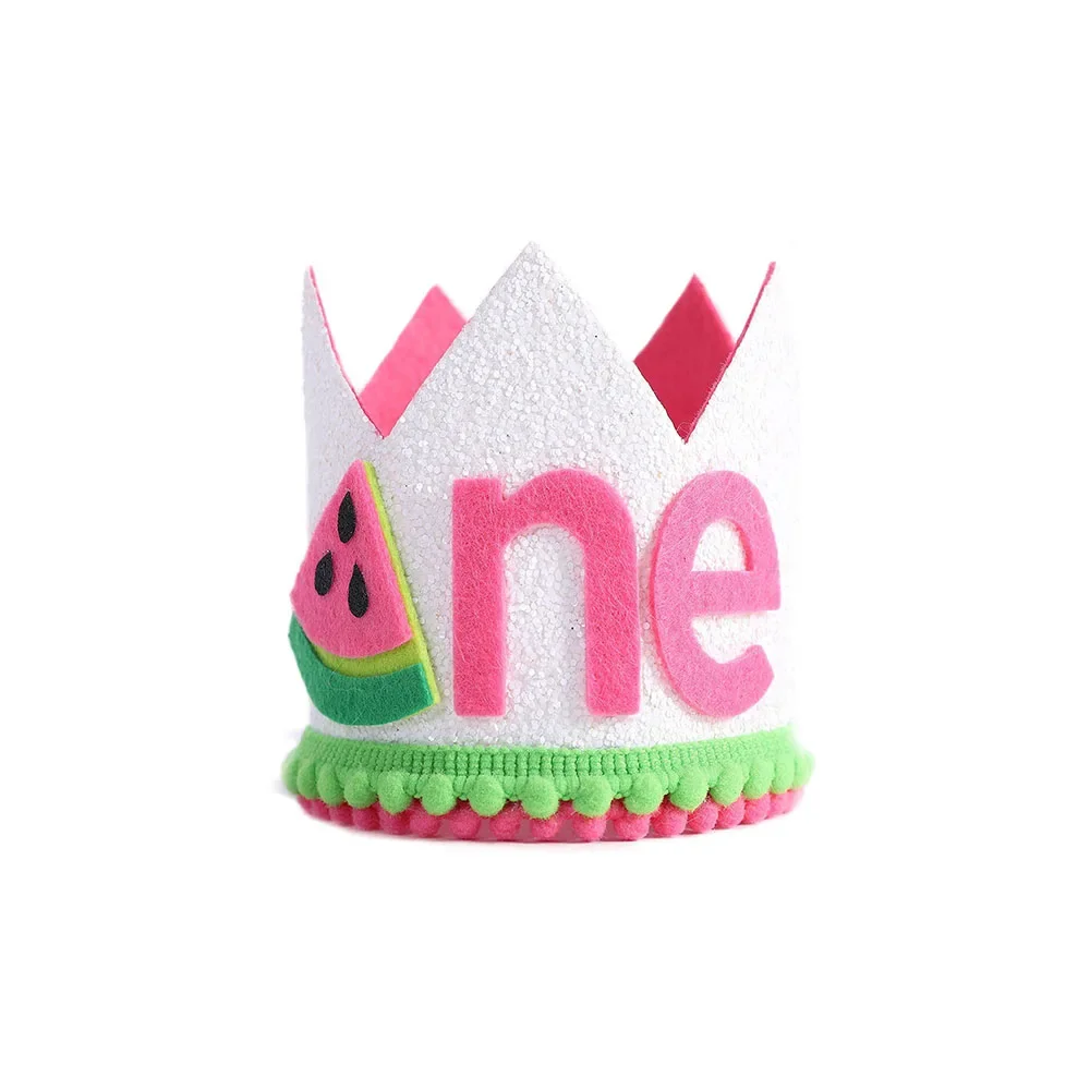 Felt Crown Birthday Happy Cake Topper Wood ONE Kids Party Cake Toppers for Baby Shower 1st Year Old Dessert Cake Decorations