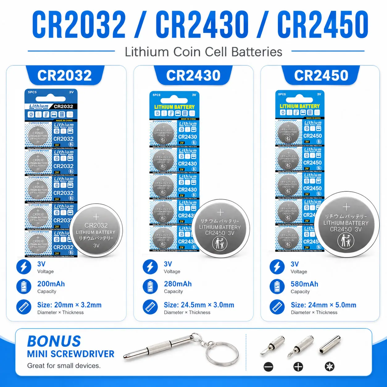 

Durable 3V CR2032 CR2450 Battery Fit Car Remote Control Access Card Bluetooth Electronic Use