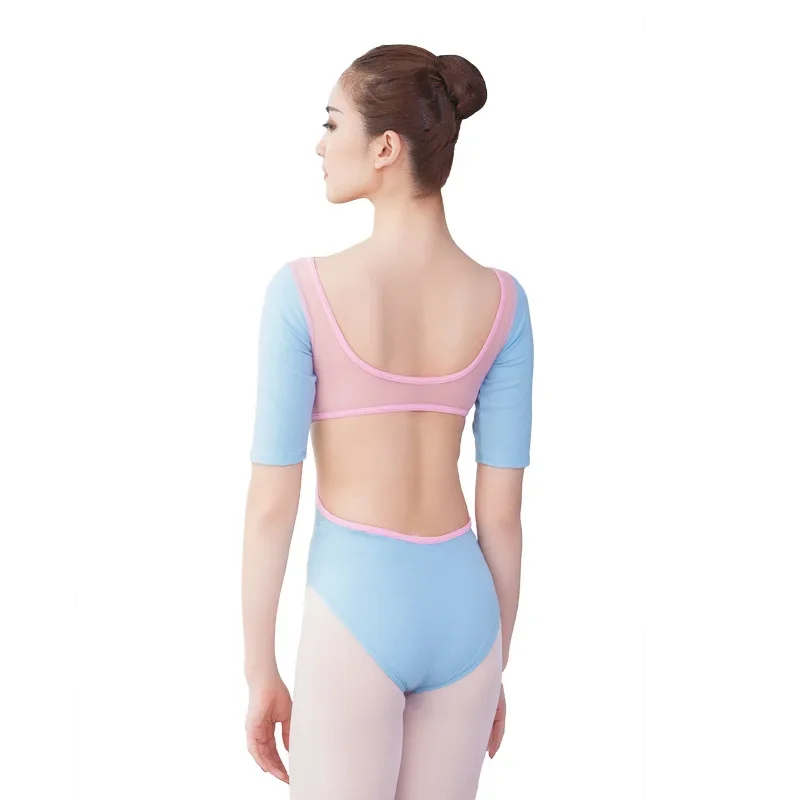 short sleeved splice granadine ballet dance costume gymnastics leotard adult women ballet leotards air yoga clothes girls