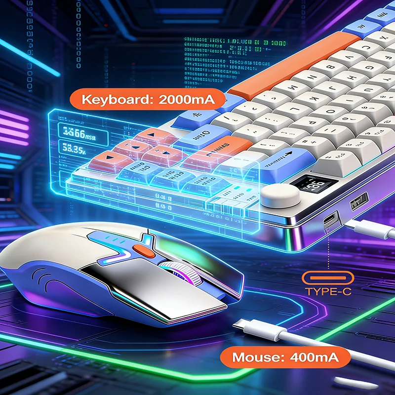 Wireless Keyboard Gaming,80 Keys Dual Mode Bluetooth Keyboard With Rainbow-light RGB,MDA Ballcaps For Silent Office Gaming