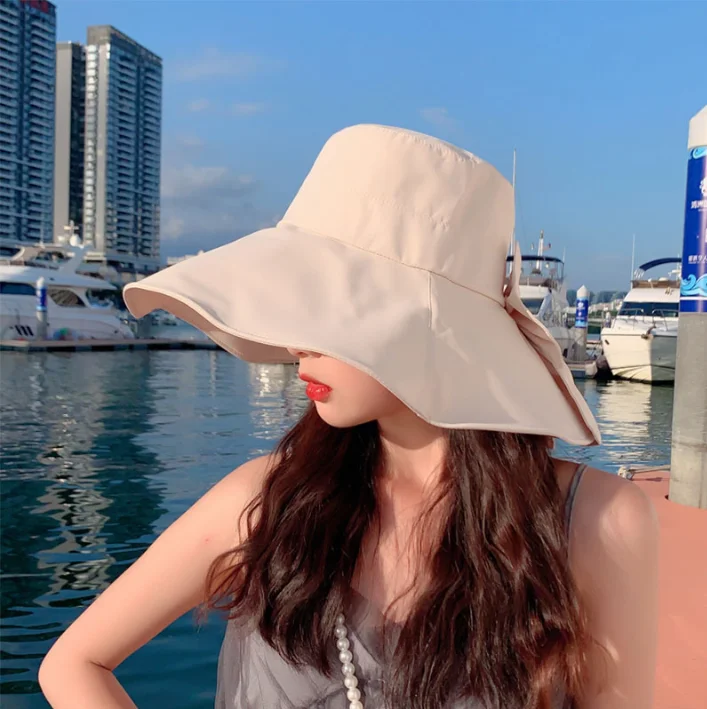 Komfortabler Baumwoll-Damenhut für Alle Jahreszeiten Sonnenschutz-Schirmhut Outdoor Breiter Rand Bucket Hat Panama Hut Modische Kappen – Detail 8