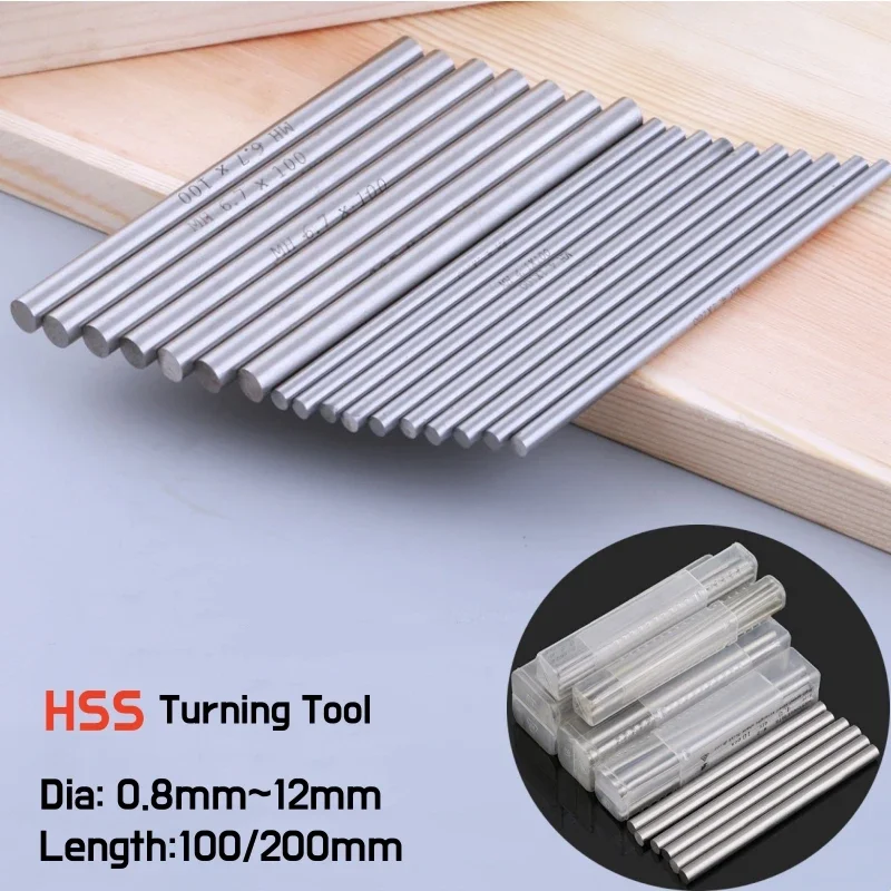 Solid White Steel Round Turning Tool Dia 0.8~12mm HSS High Speed Steel Round CNC CuttingTurning Lathe Tool Bar Rod L=100/200mm