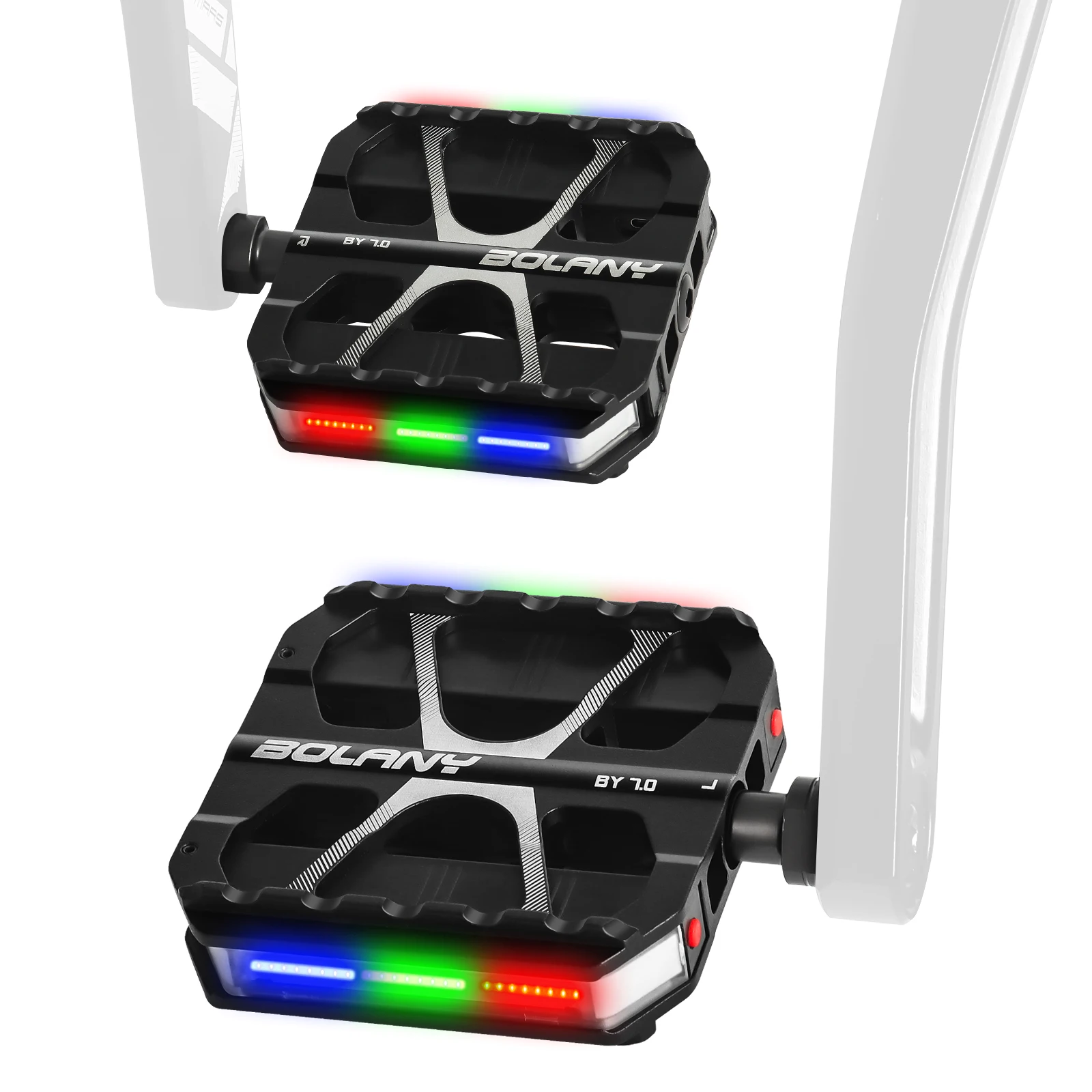 دواسات دراجة LED قابلة للتعديل من BOLANY 7.0: Al Alloy، مجوفة مضادة للانزلاق، محاملين، لركوب الدراجات الليلية MTB