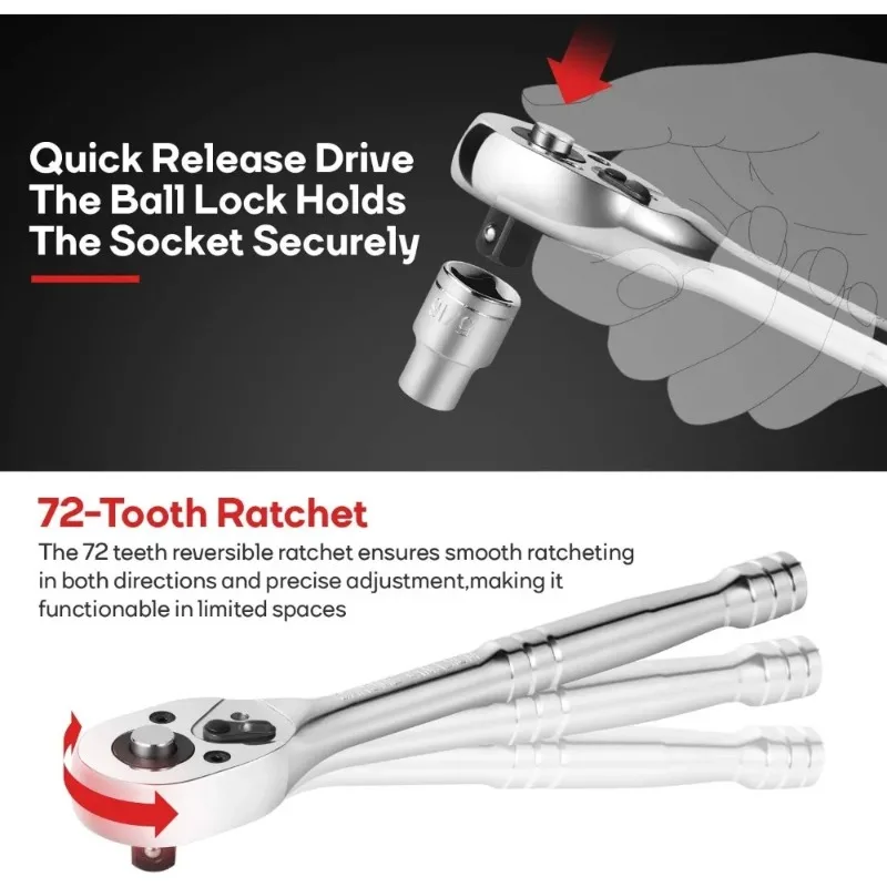Eastvolt 248 Pieces Mechanics Tool Set, General Purpose Mixed Sockets and Wrenches, Hand Tool Set Auto Repair Tool Kit with Stor