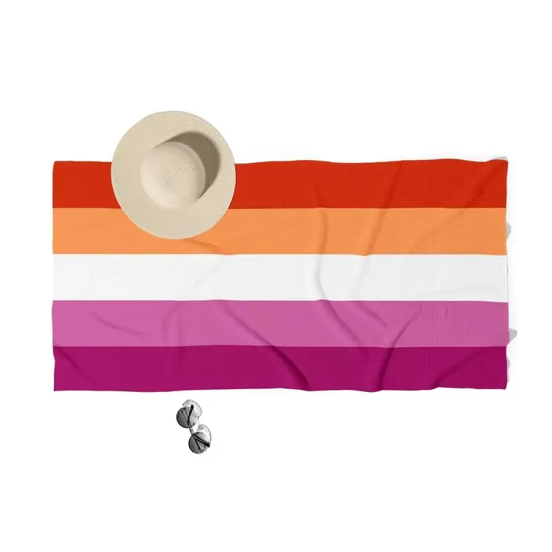 

Aertemisi Orange Pink Lesbian Flag 5 Stripes Rainbow LGBT Waffle Beach Towel Extra Large Oversize 180cm x 90cm