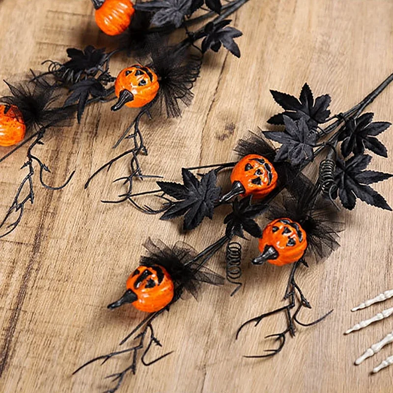 Sztuczne gałązki dyni Gałęzie Halloween Gałęzie Picks Stems Halloween Czarny kwiatowy wystrój Centerpieces Bukiet