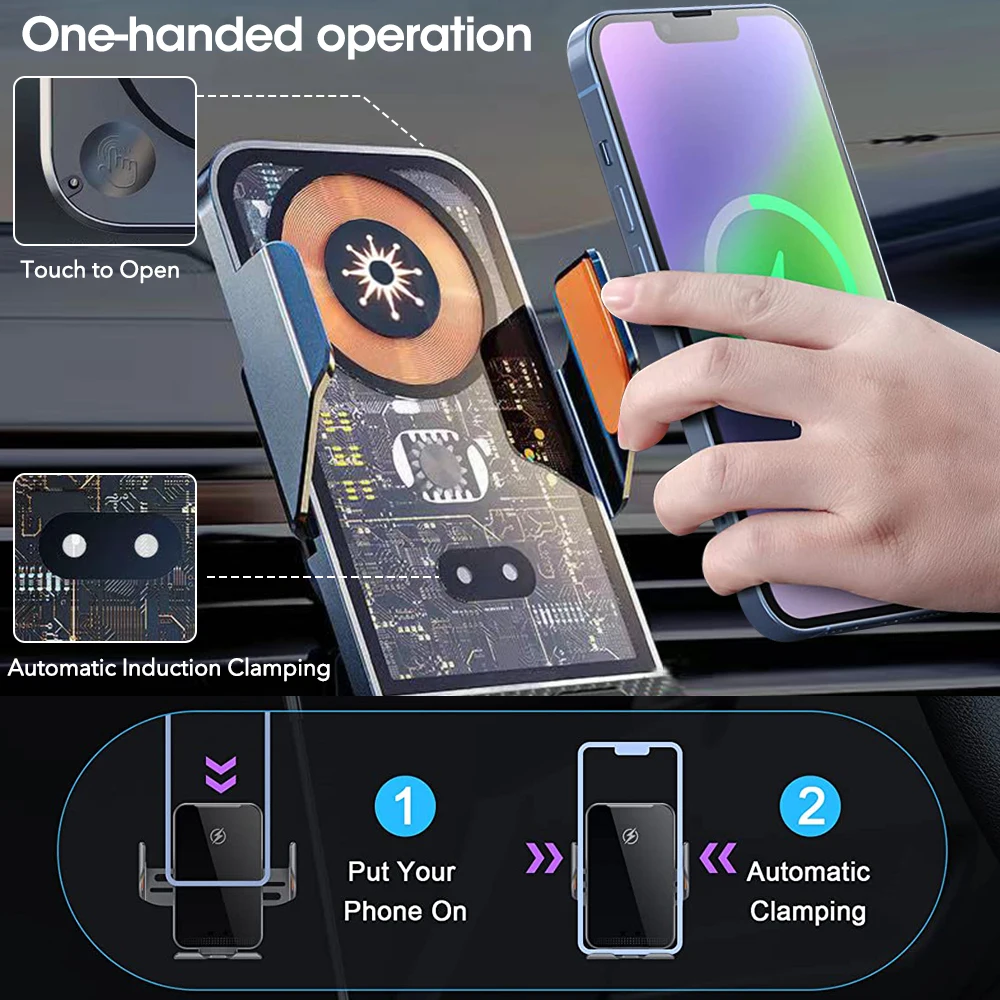 15W Car Wireless Charger Infrared Automatic Clamping Fast Charging Mount Stand Air Vent Phone Holder