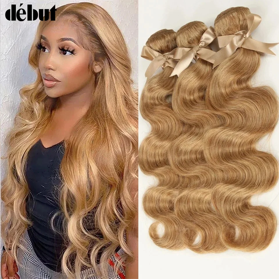 

Honey Blonde #27 Colored Hair Malaysia Body Wave Natural Remy Hair Bundles 8 To 26 Inches Sold By 1/3/4 Hair Extension Debut
