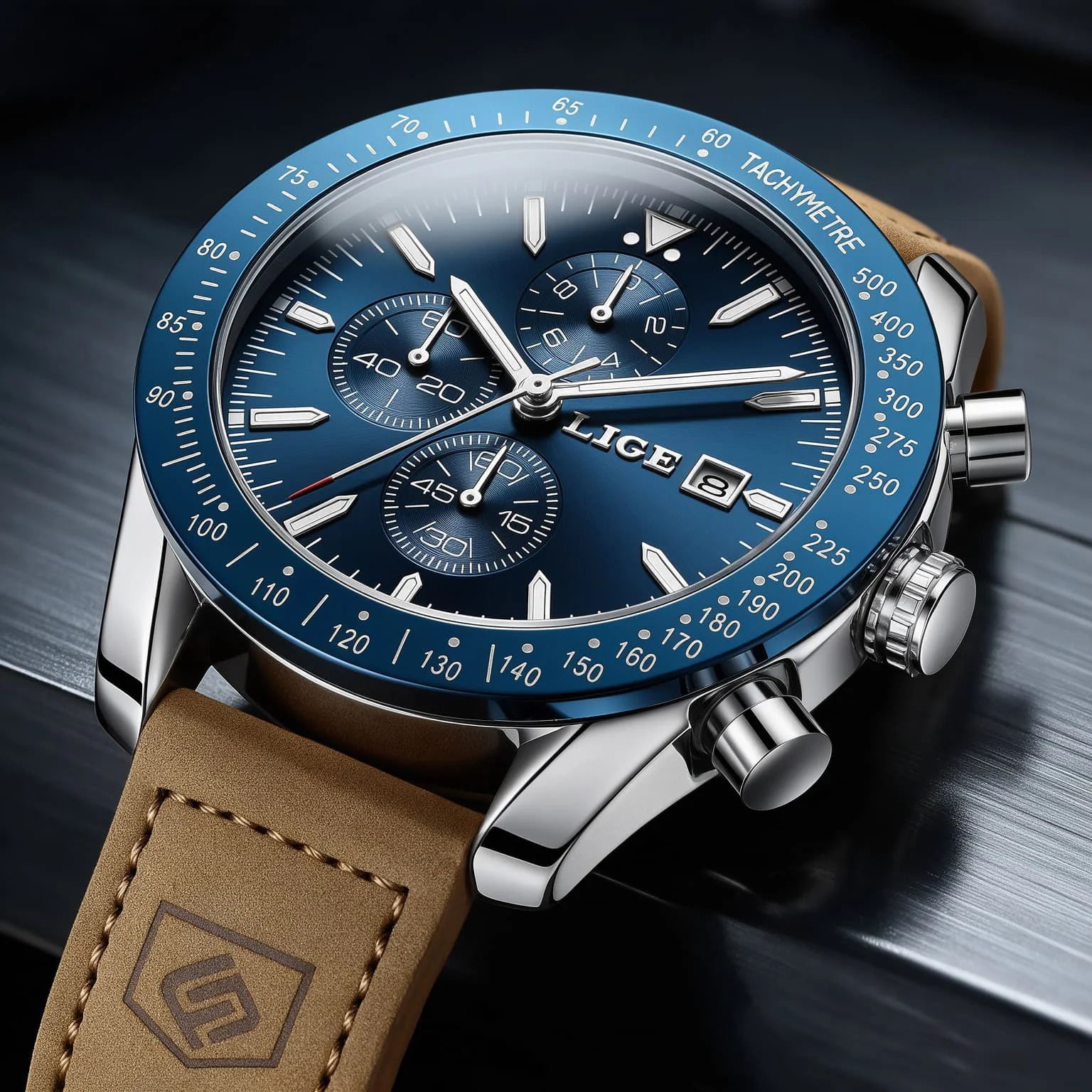 LIGE Classic Quartz Men's Watch Chronograph Waterproof Men's Watch Leather Strap Business Casual Sports Luminous Clock