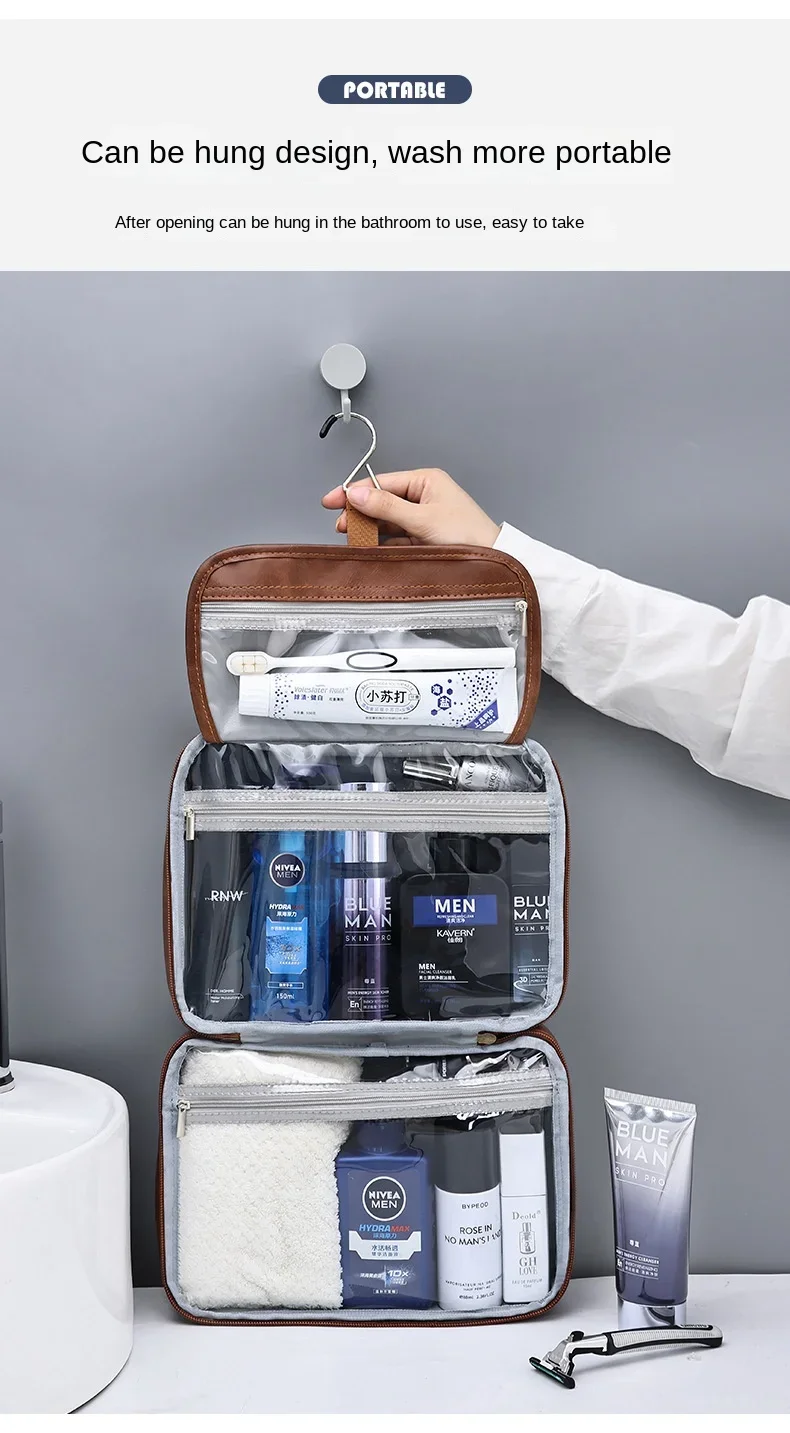 Kosmetiktaschen für Herren, Reiseutensilien, Kosmetik-Organizer, faltbar, zum Aufhängen, Aufbewahrungstasche, transparent, wasserdicht, Luxus-Make-up-Tasche – Detail 10