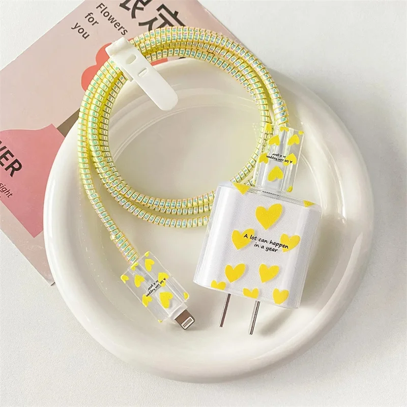 애플용 컬러풀 하트 케이스, 미국 고속 충전기 헤드 커버, 아이폰 14, 13/12 데이터 케이블, C타입 케이블 보호 슬리브, 18W, 20W