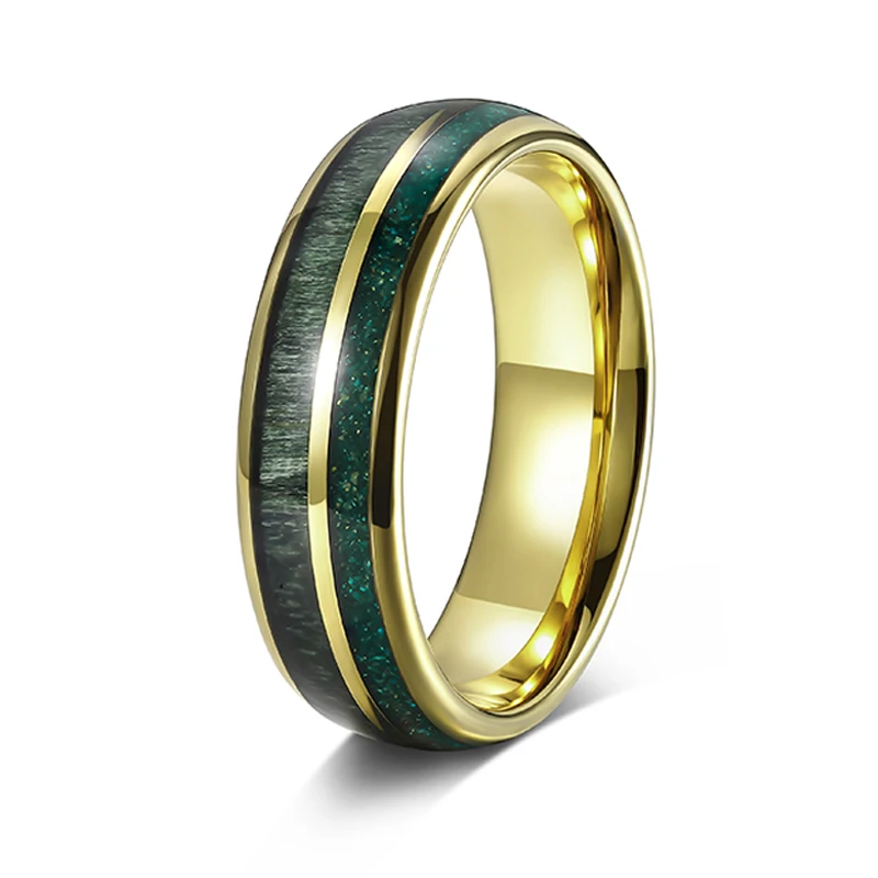 Tigrade 7mm Tungsten Wedding Ring Green Opal and Green Wood Inlaid Polished Rings For Men Women Wedding Band Jewelry Comfort Fit — zdjęcie 2