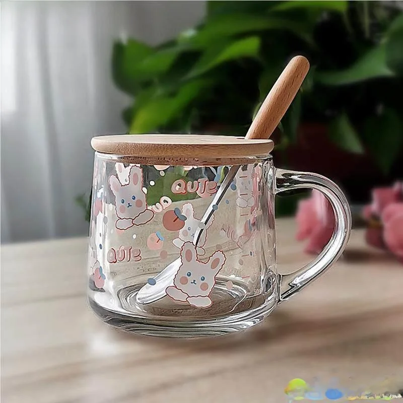 Heatable Special Children's Breakfast Cup Milk Glass Measuring Cup Water Cup Heat Resistant Cartoon Design Home Use Glass Cup