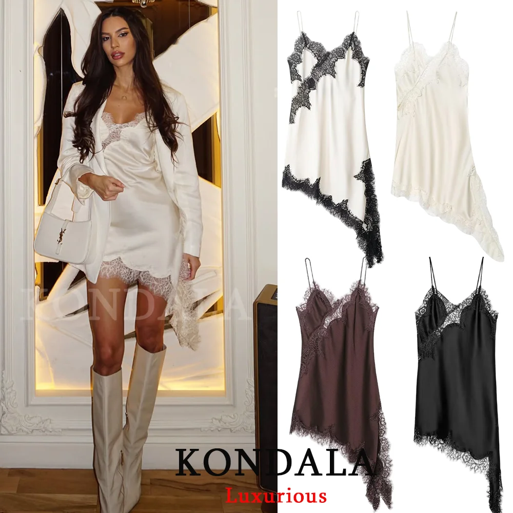 KONDALA noël nouvel an dentelle fête femmes robe col en V Cami dos nu robe mi-longue mode 2025 Y2K fille soirée Club robe