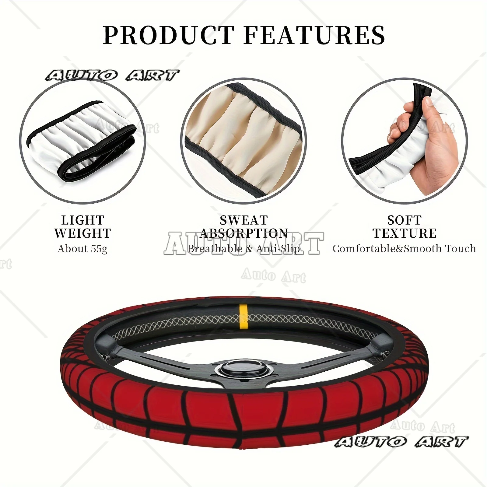 15-Inch Red Spider Web Steering Wheel Cover Stretchable Required Bold Black and Red Design for Enhanced Control and Style