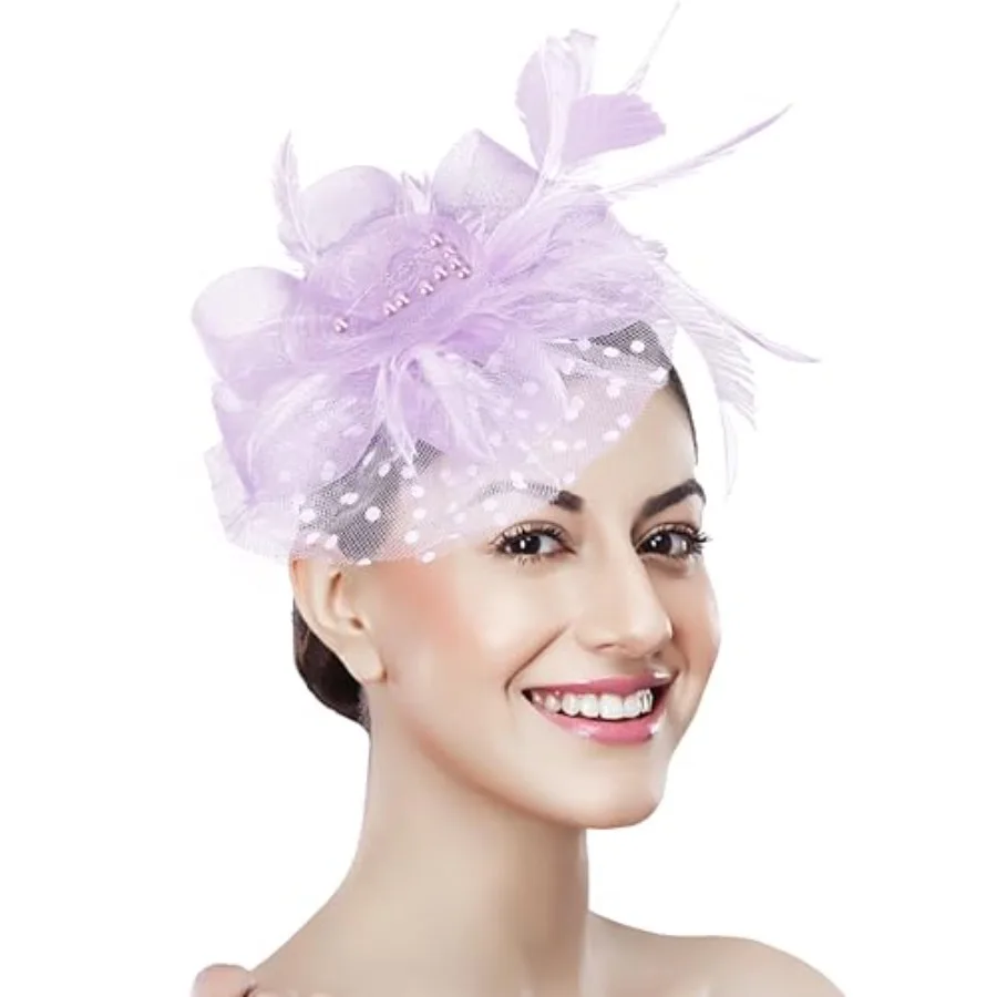 Fascinator Tea Party Hat Women 20s 50s Wedding Cocktail Flower Mesh Feathers Hair Clip for Carnival Halloween
